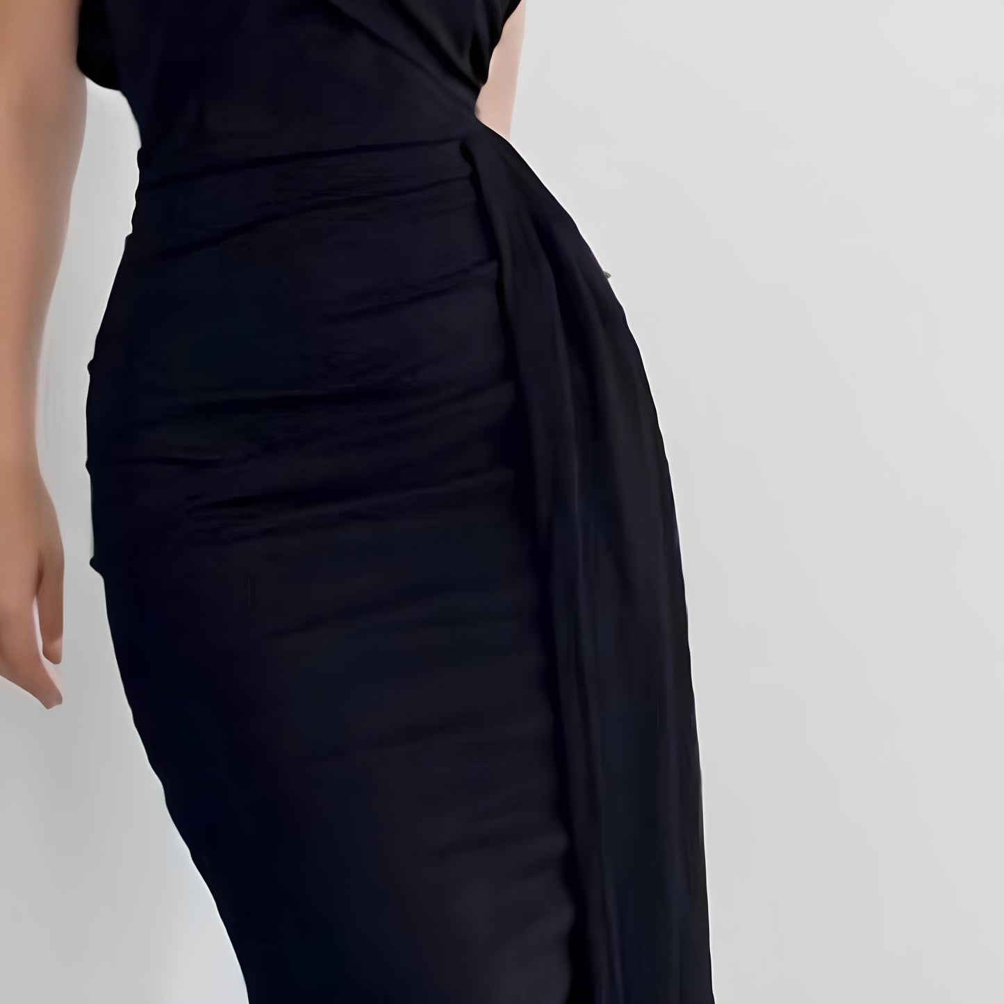 Black One-Shoulder Evening Gown