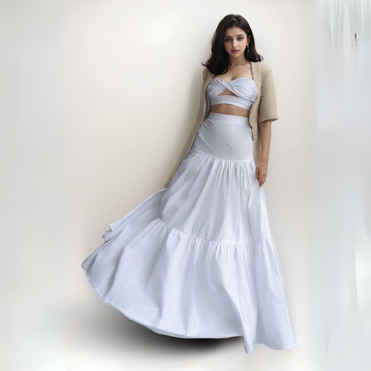 Poplin Cotton White Tube Top with Long Skirt