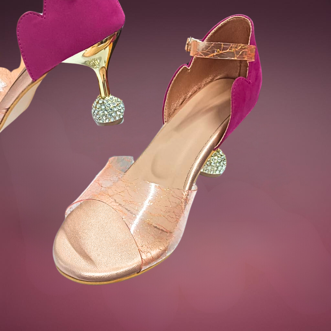 Pink "Twin Clouds" Designer Pencil Heels with Embellished Heel Tip