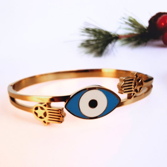 Big Eye Evil Eye Bangle Bracelets in Stainless Steel