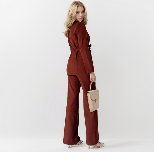 Set of 2 - Cinnamon Brown Solid Blazer With Trouser