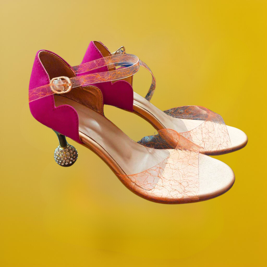 Pink "Twin Clouds" Designer Pencil Heels with Embellished Heel Tip