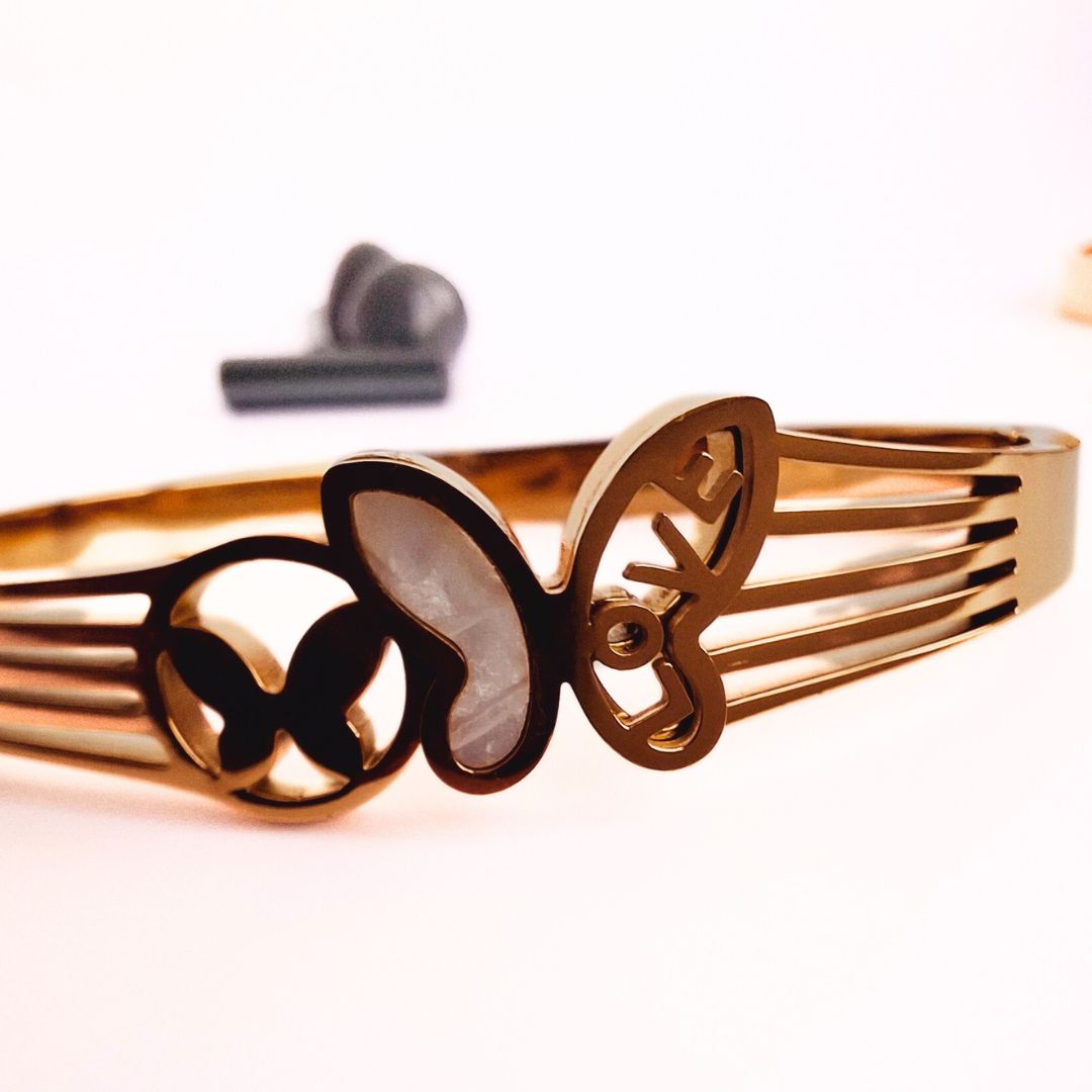 Golden Butterfly Stainless Steel Bangle Bracelet