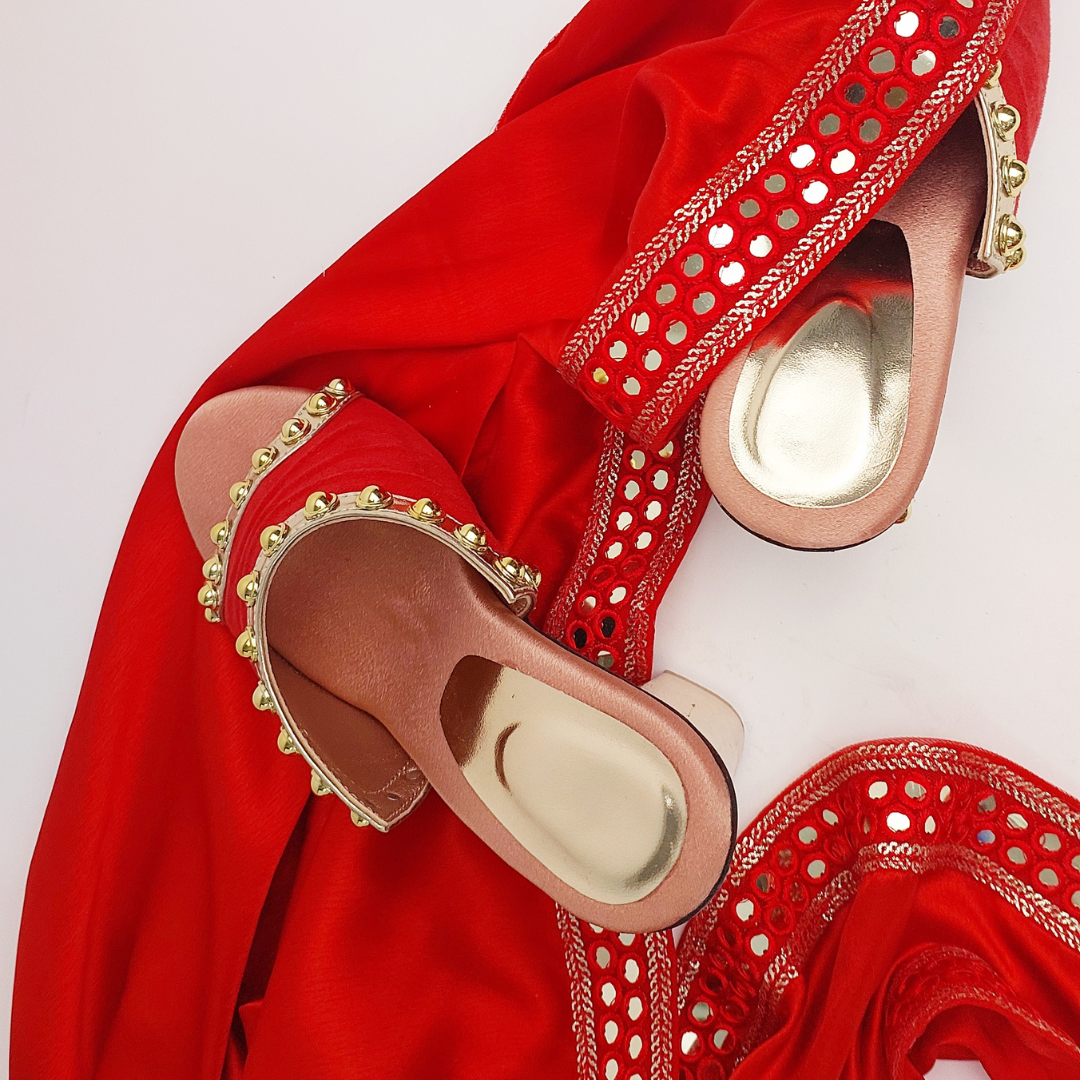 Golden Studded Red Elegant Party Block Heels