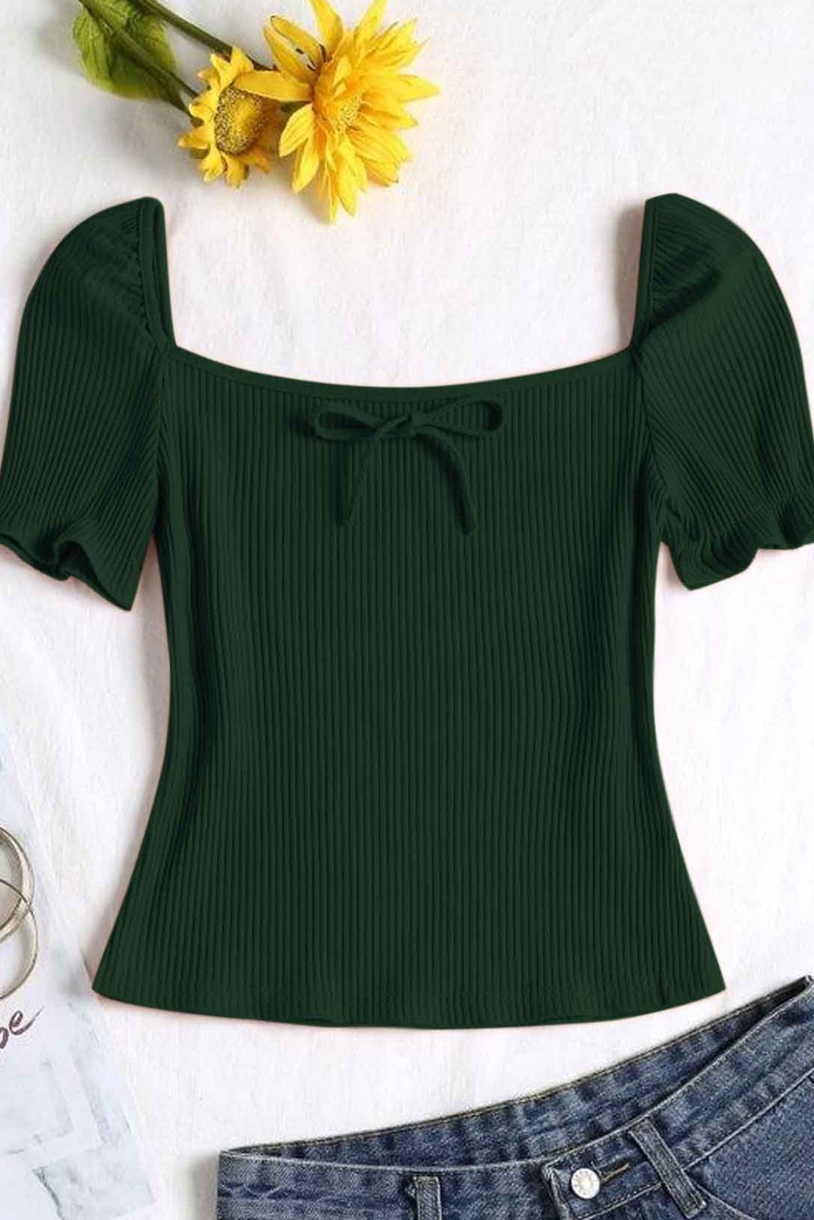 Green Front Knot Top