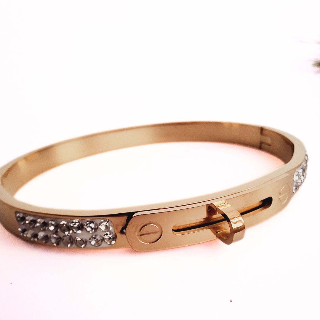 Zirconia Golden Bangle Bracelets in Stainless Steel