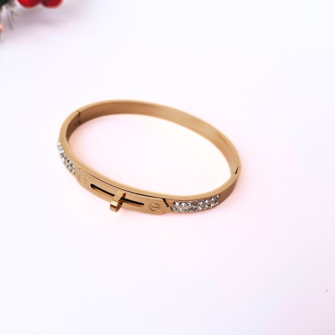 Zirconia Golden Bangle Bracelets in Stainless Steel