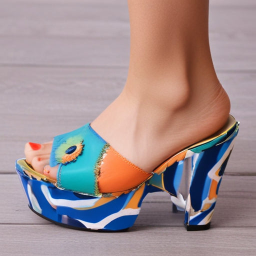 ADD TO WISHLIST - Sea Waves Quirky Print Block Heels