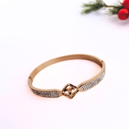 Zirconia Golden Chanel Diamond Inspired Bangle Bracelets in Stainless Steel