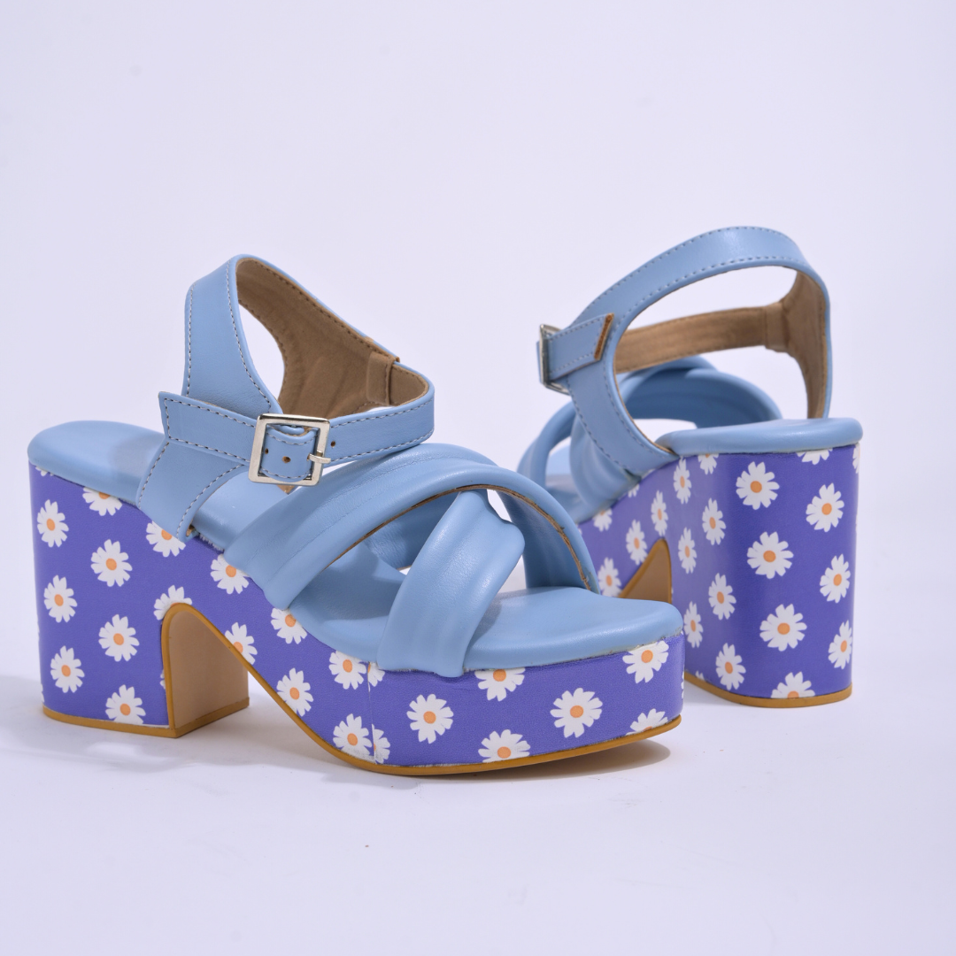 Blue Y2K Quirky Flower Print Platform Heels