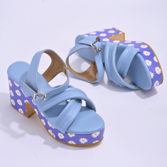 Blue Y2K Quirky Flower Print Platform Heels