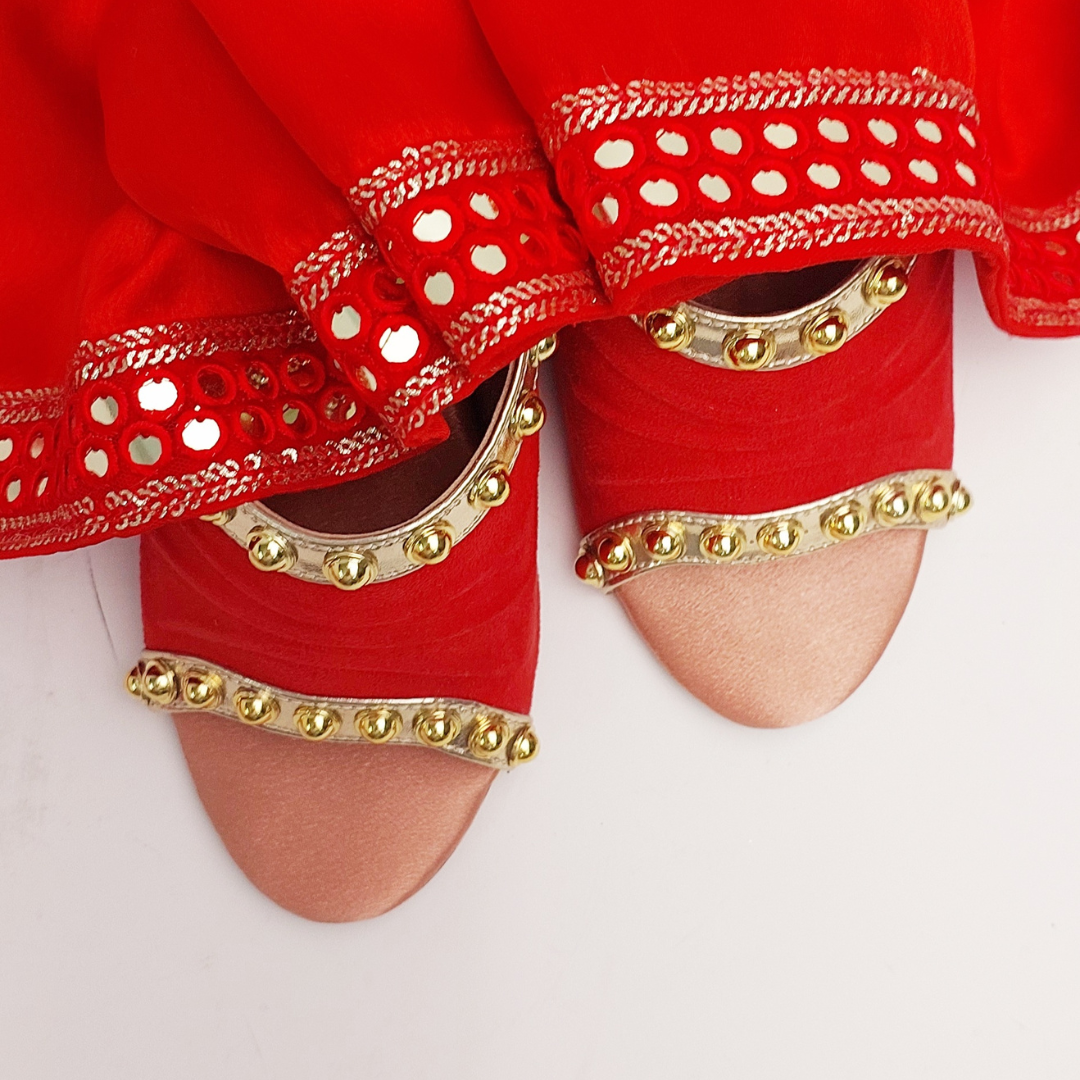 Golden Studded Red Elegant Party Block Heels