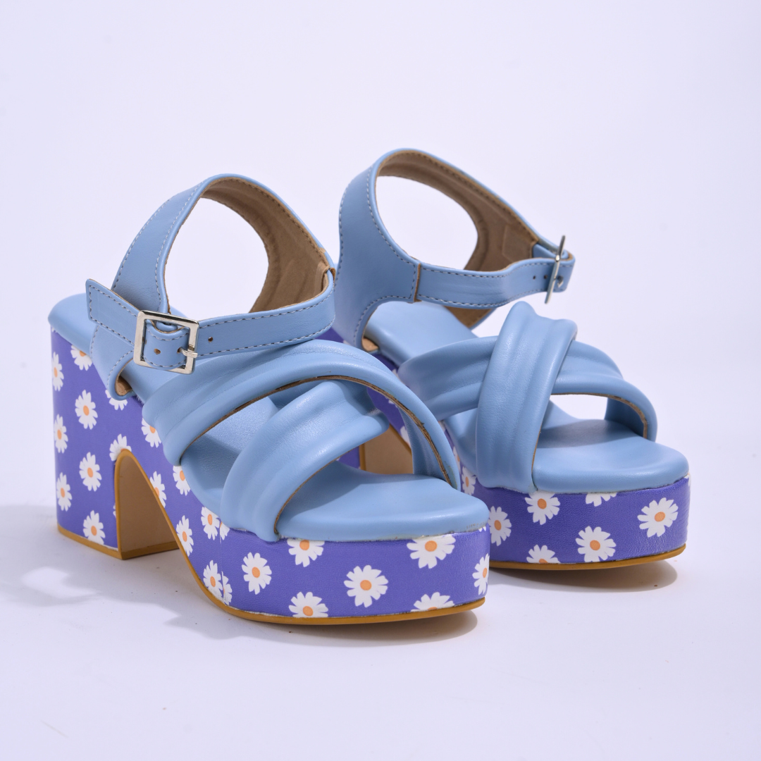 Blue Y2K Quirky Flower Print Platform Heels