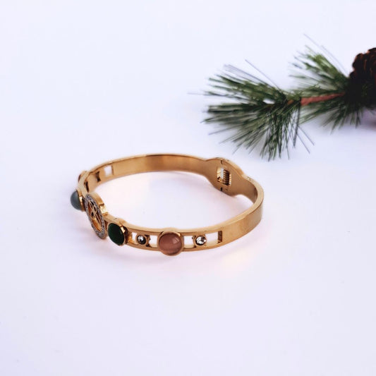 Stone Studded Gold Bangle Bracelet in Stainless Steel