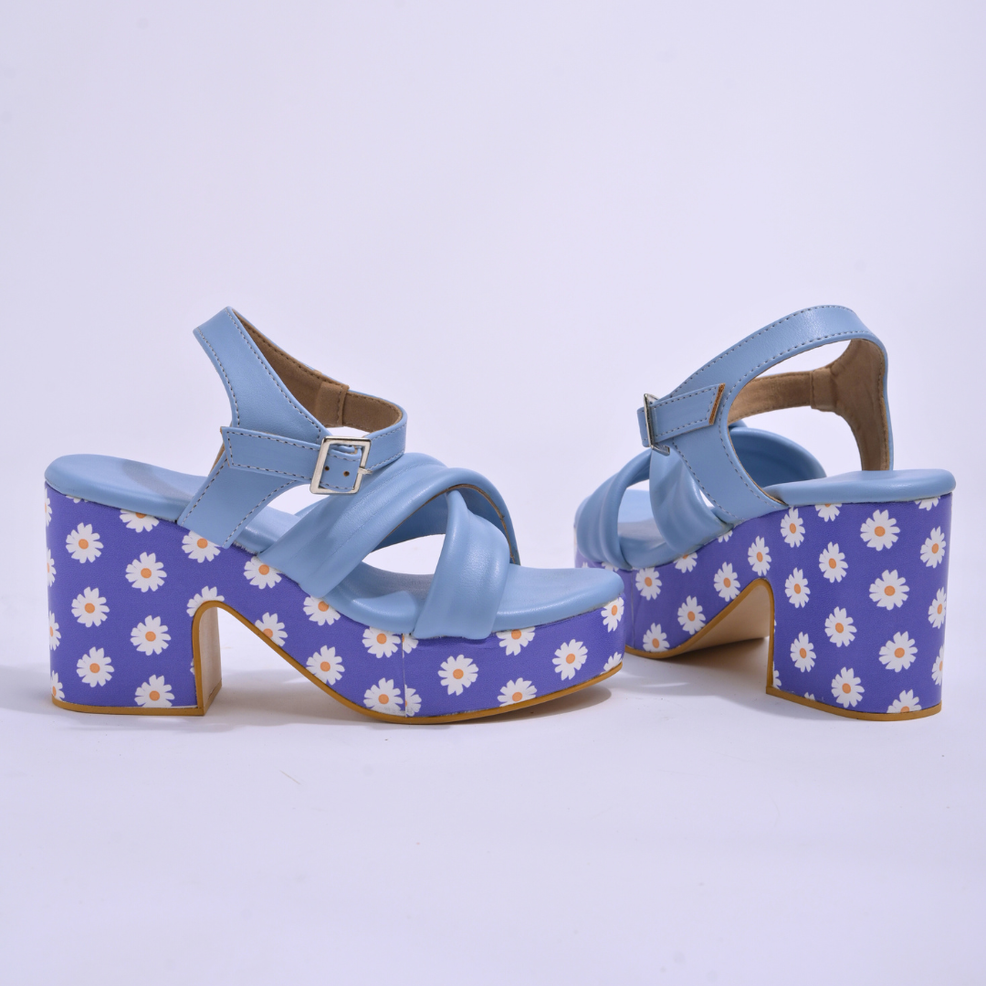 Blue Y2K Quirky Flower Print Platform Heels