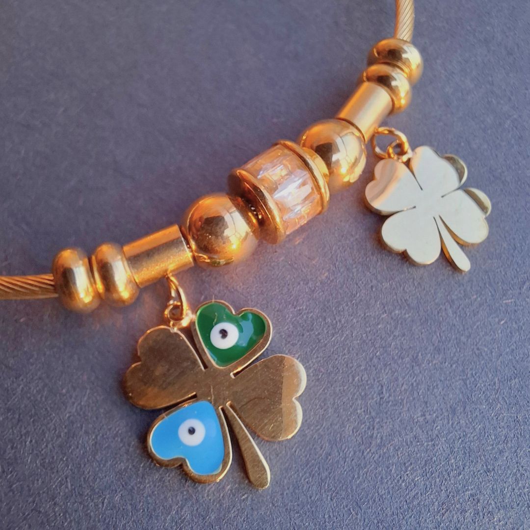 Evil Eye Four Clover Magnet Bangle Bracelet