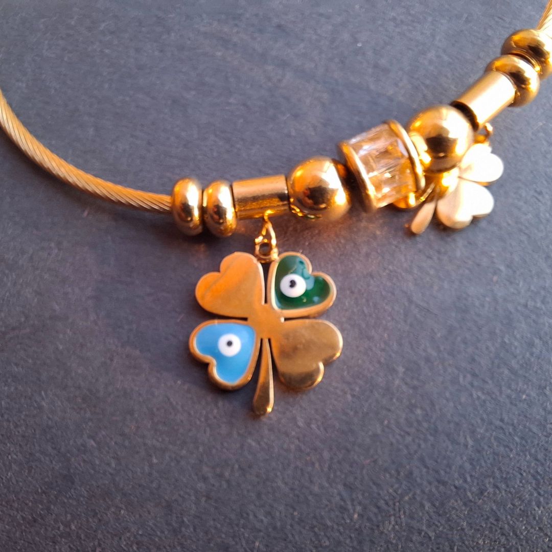 Evil Eye Four Clover Magnet Bangle Bracelet