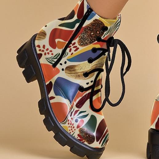 Chunky Sole, Typographic Print Multicolor Winter Boot