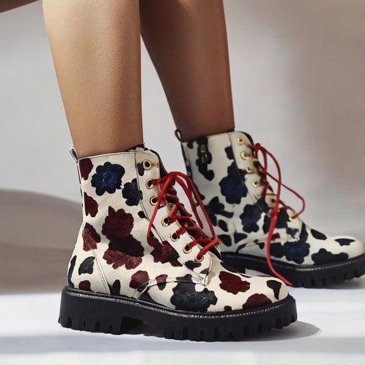 Winter Combat Boots Flower Blob Print Winter Boots