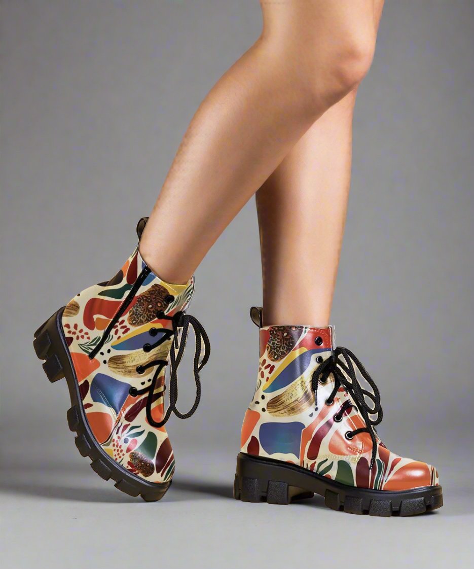 Chunky Sole, Typographic Print Multicolor Winter Boot