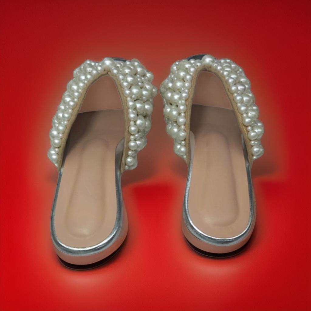 White Pearl Mules Flat