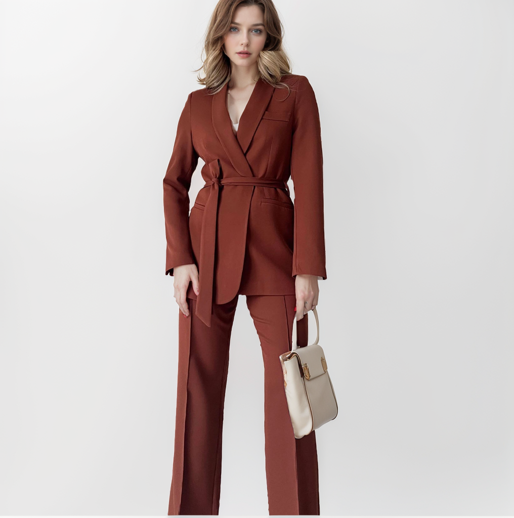 Set of 2 - Cinnamon Brown Solid Blazer With Trouser