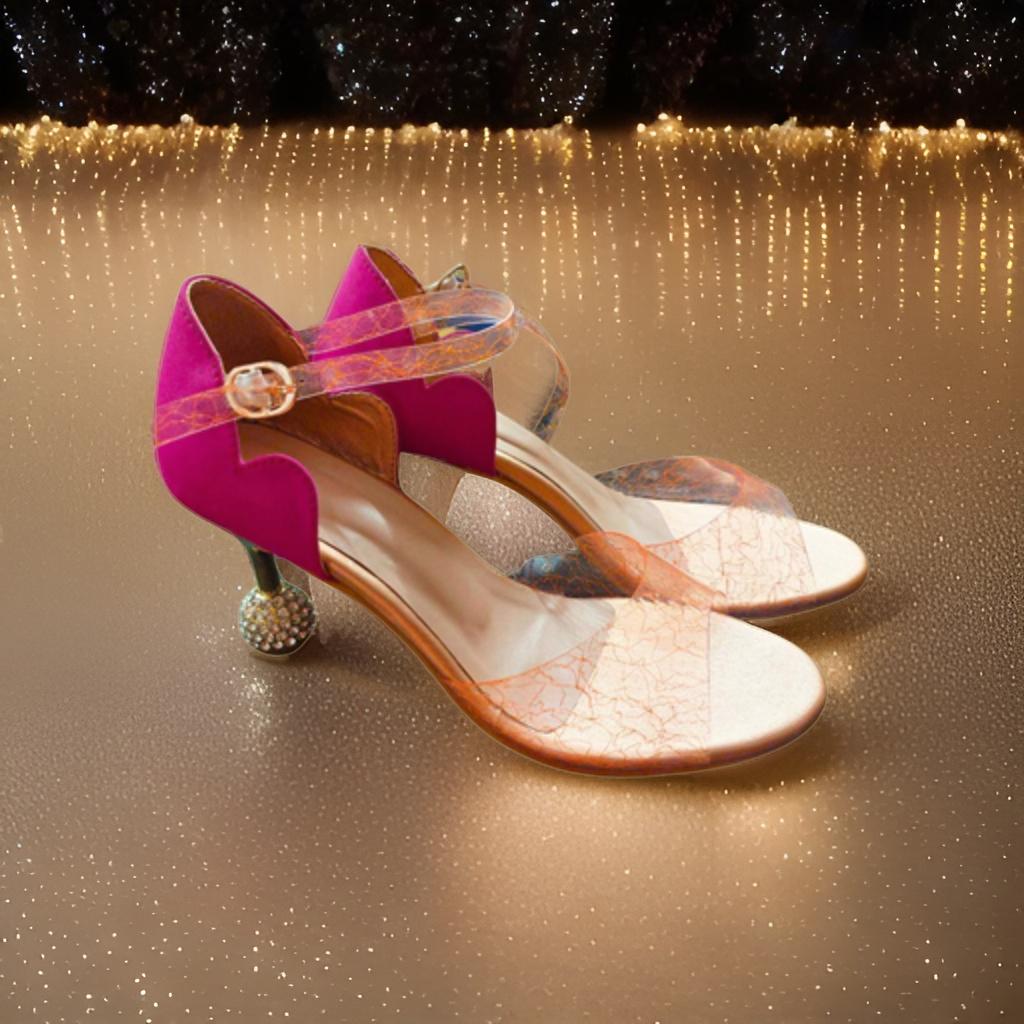 Pink "Twin Clouds" Designer Pencil Heels with Embellished Heel Tip