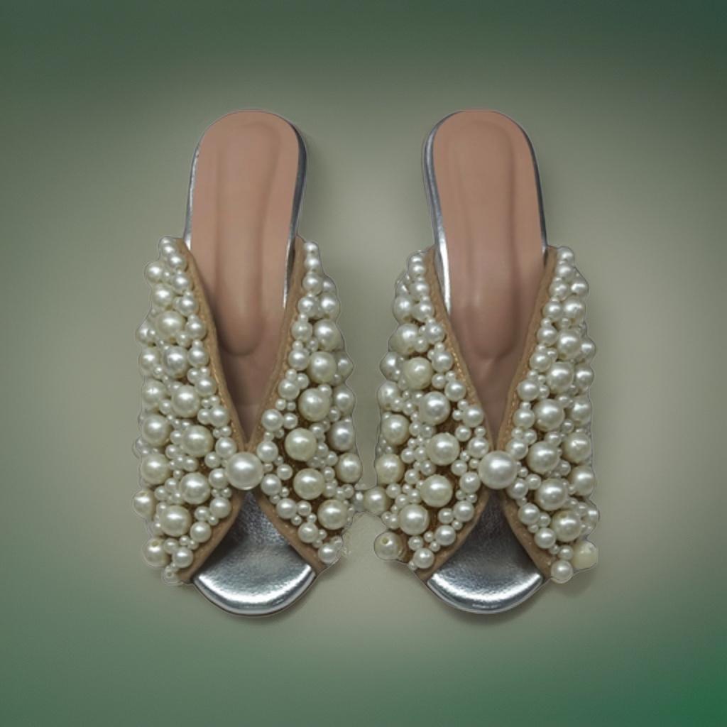 White Pearl Mules Flat