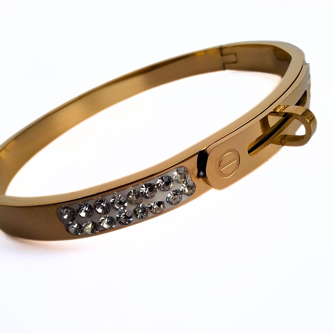 Zirconia Golden Bangle Bracelets in Stainless Steel