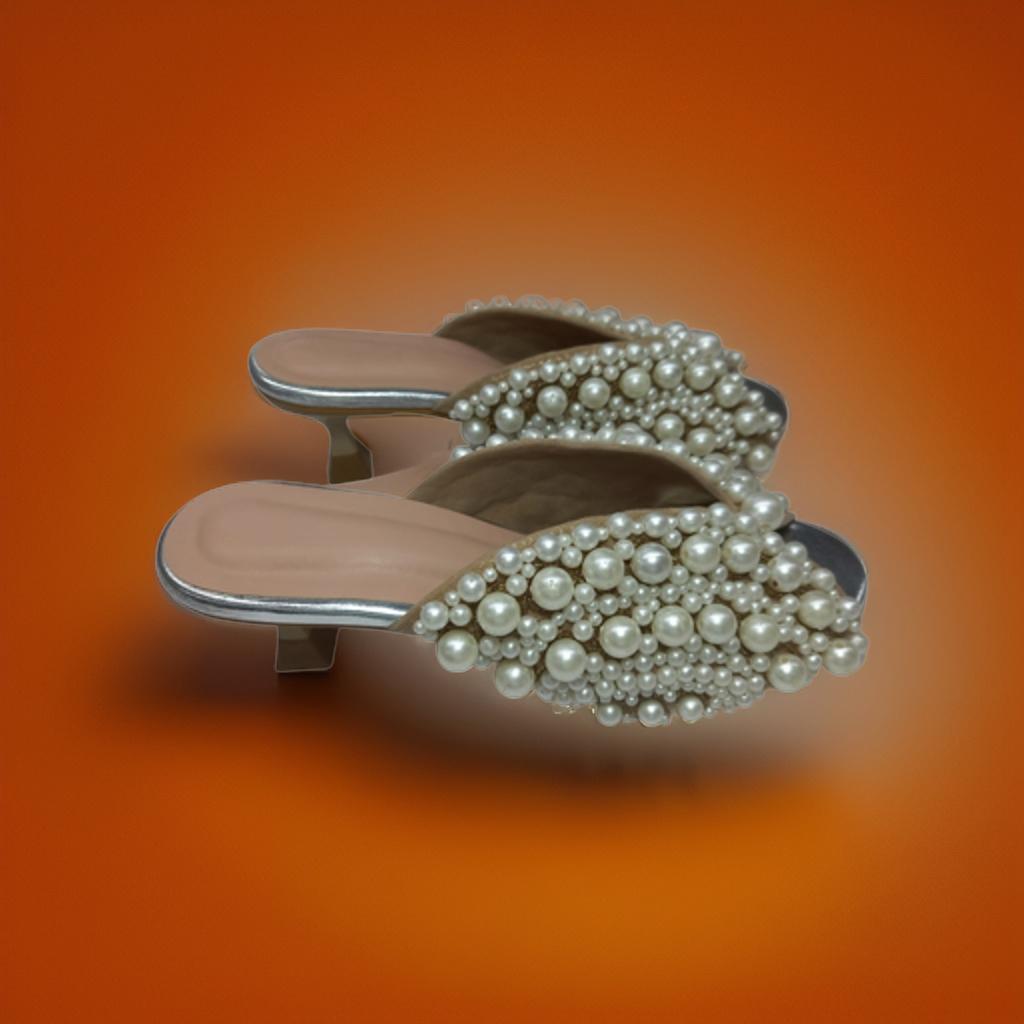 White Pearl Mules Flat