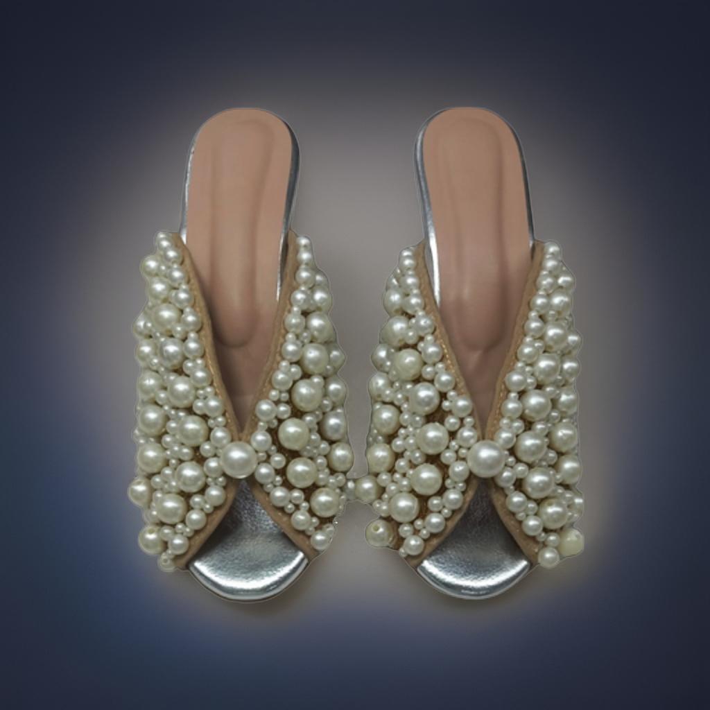 White Pearl Mules Flat