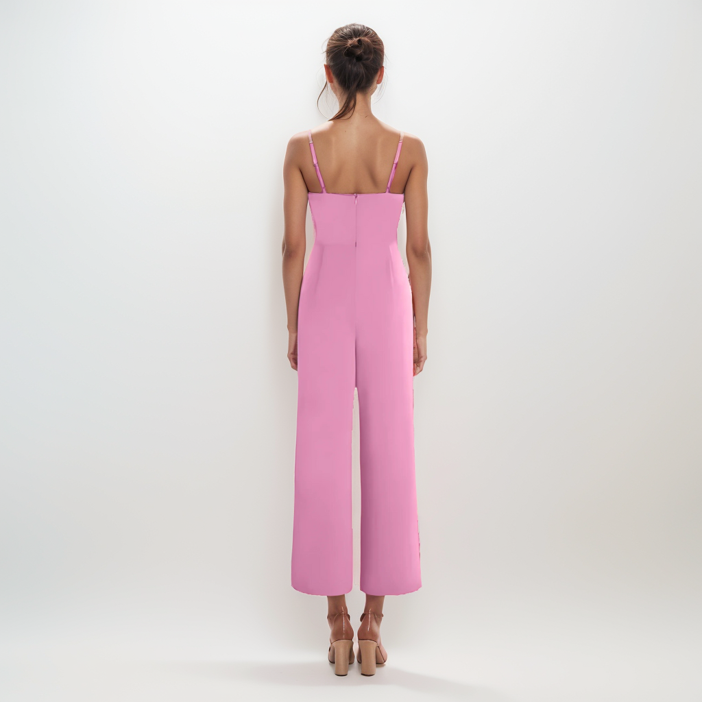 Baby Pink Solid Cowl Neck Stitch Jumpsuit