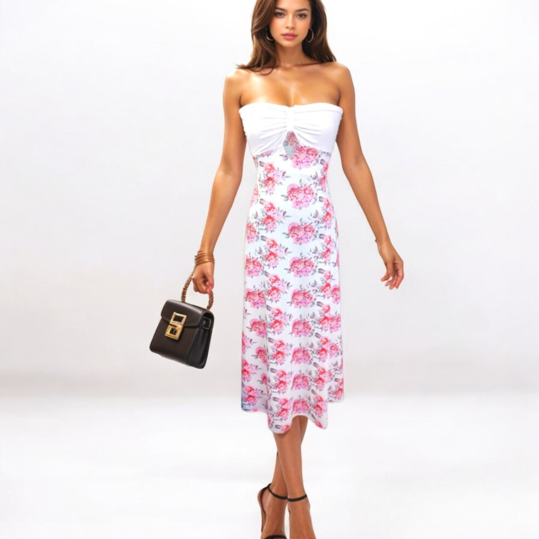 Rose Printed Halter Neck Midi Dress